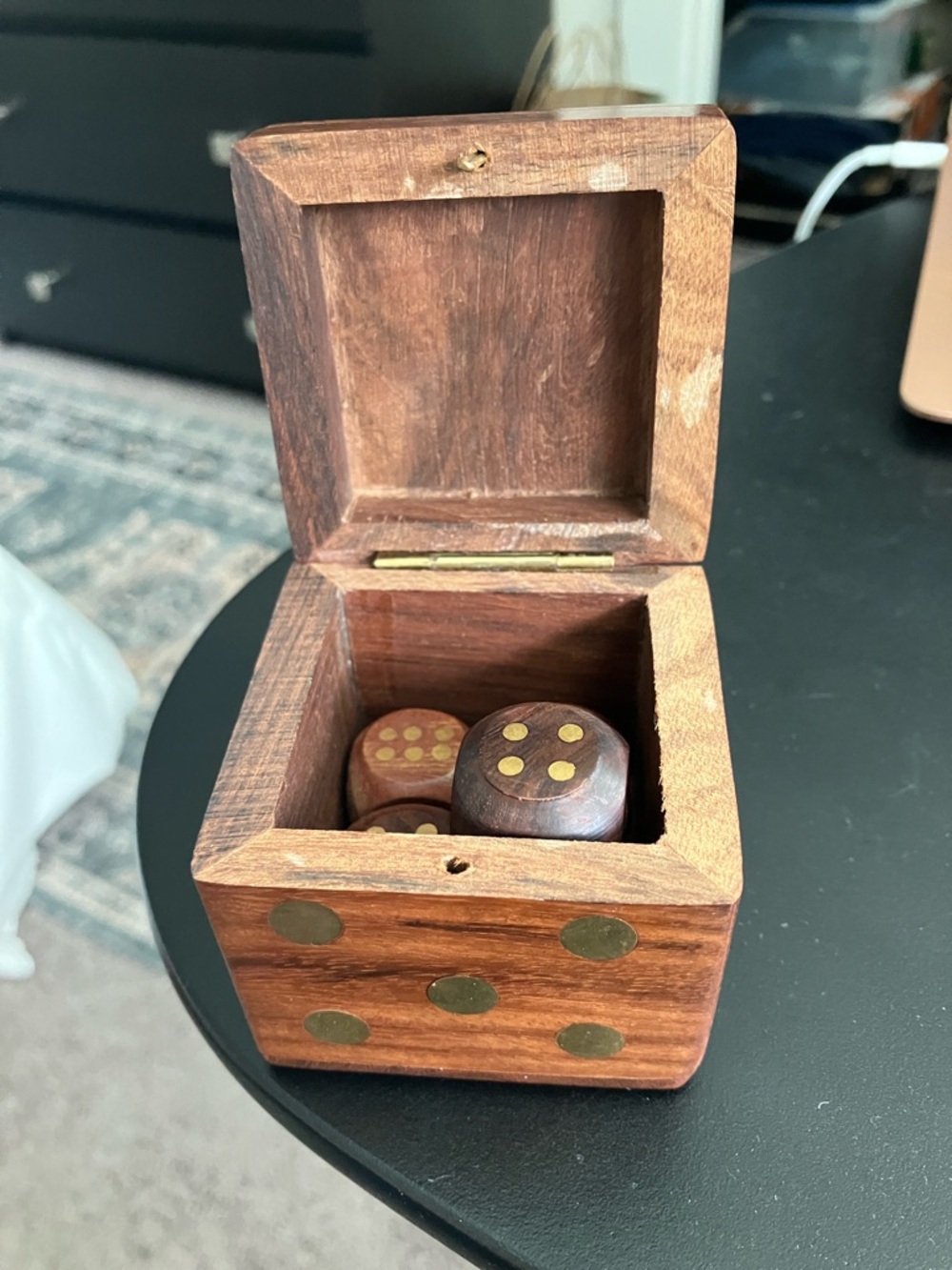 Handcrafted Wooden Dice and Storage Box - Brown with Gold Inlay - Picture 6 of 7